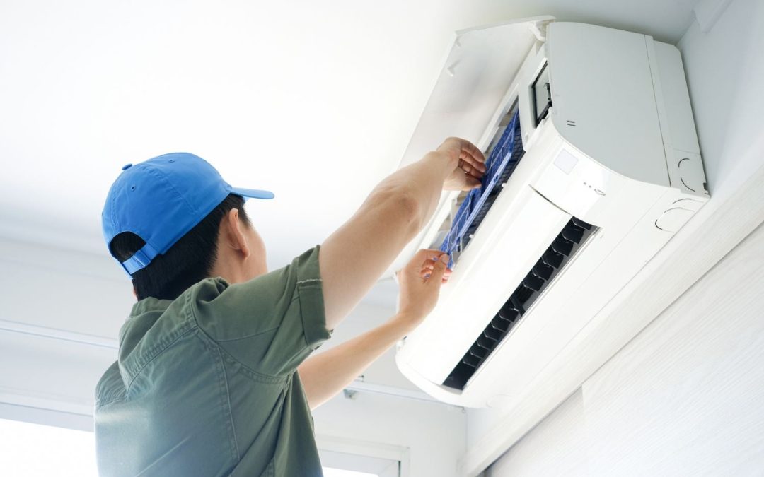 HVAC technician servicing a ductless mini split in Sunnyvale