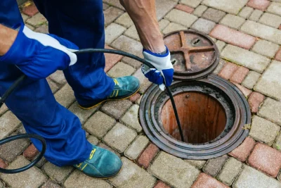 Plumber cleaning an outdoor sewer drain in Sunnyvale